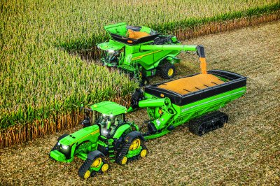 harvesting with John Deere tractors
