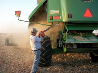 Blowing off John Deere Combine-1