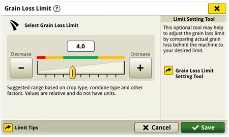 John Deere S7 G5 Series Grain Loss Display